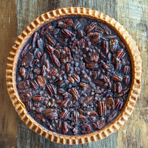 CHOCOLATE BOURBON PECAN PIE 